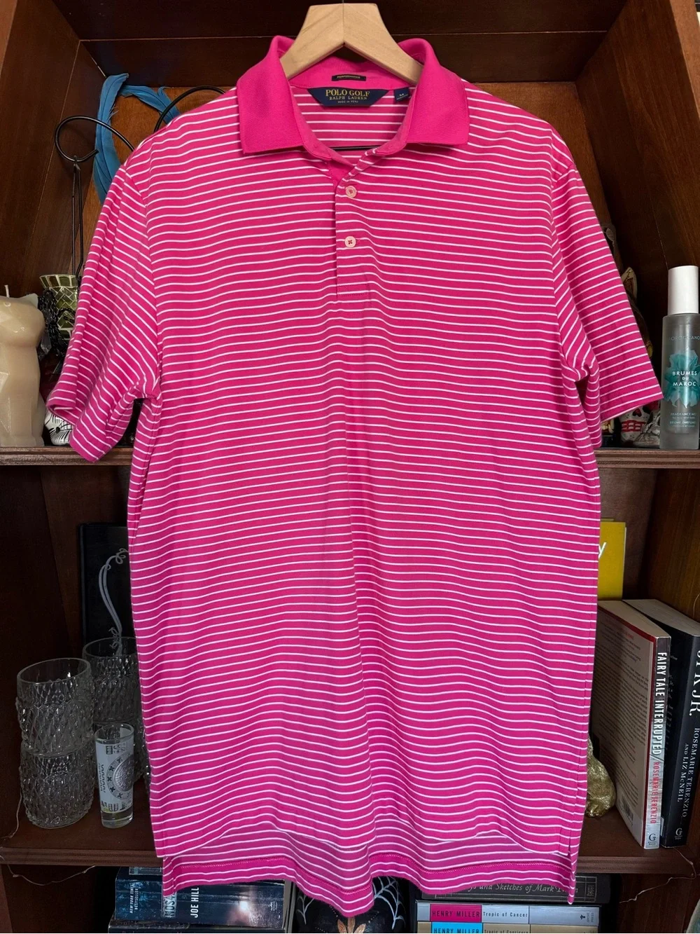 Ralph Lauren - Polo Golf Striped Performance Polo - Pink / White - Men’s Medium